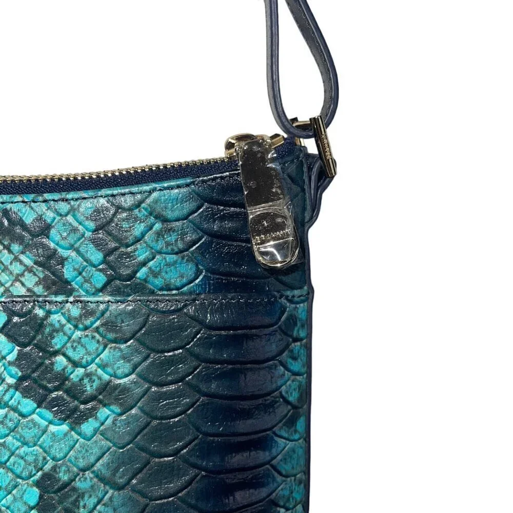 Brahmin Womens Crossbody Bag Size 10 Blue Waterford Snake Print Leather New